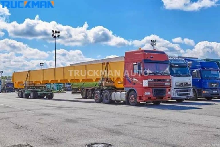 Fresh from the factory for upcoming deliveries of low-bed trailers