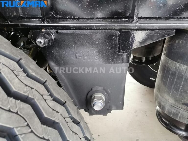 Mounting bracket and components of air suspension system on a flatbed semi-trailer by TRUCKMAN AUTO
