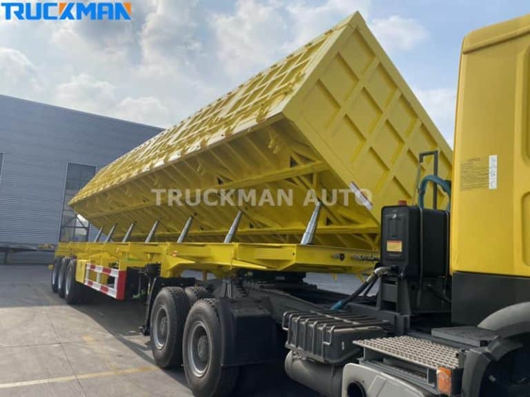 Yellow U-type tipper trailer with high-strength one-piece wear plate, ideal for transporting all kinds of bulk materials